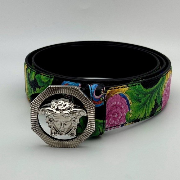 VERSACE Beverly Palm Medusa Leather Belt In Black
